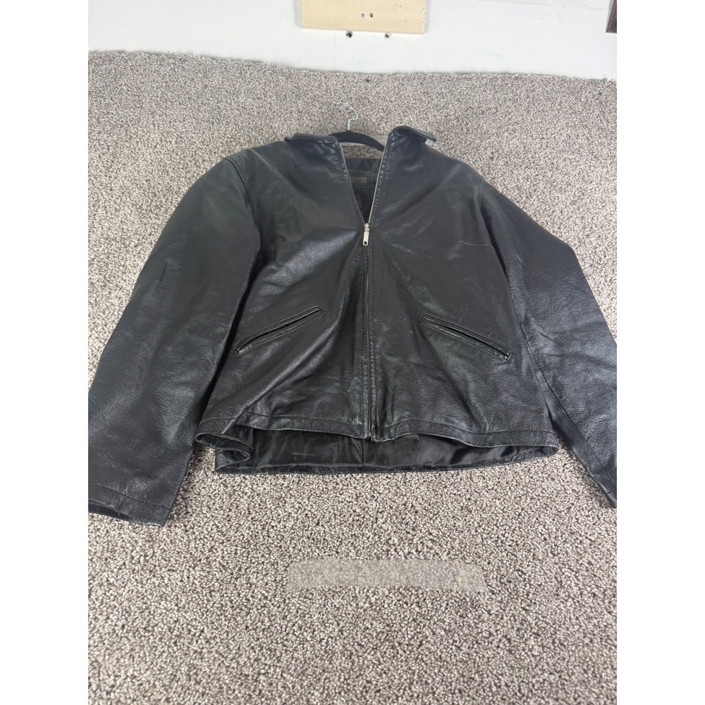 Brandon Thomas‎ Mens Black Genuine Leather Zip Front Jacket Size L RN109551